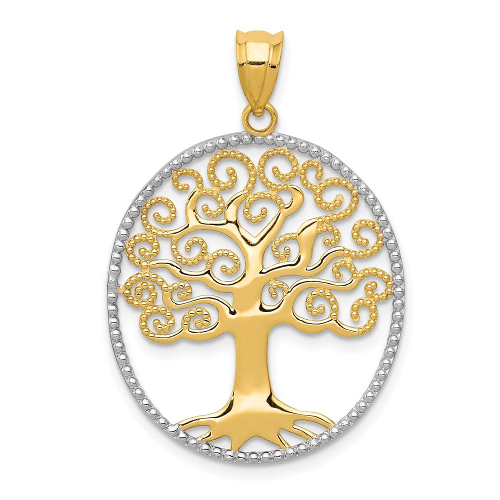 14k Yellow Gold & White Rhodium Filigree Tree of Life Pendant, 23mm, Item P26575 by The Black Bow Jewelry Co.