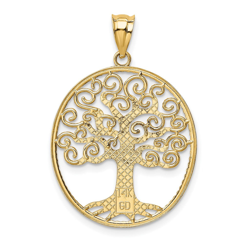 Alternate view of the 14k Yellow Gold & White Rhodium Filigree Tree of Life Pendant, 23mm by The Black Bow Jewelry Co.