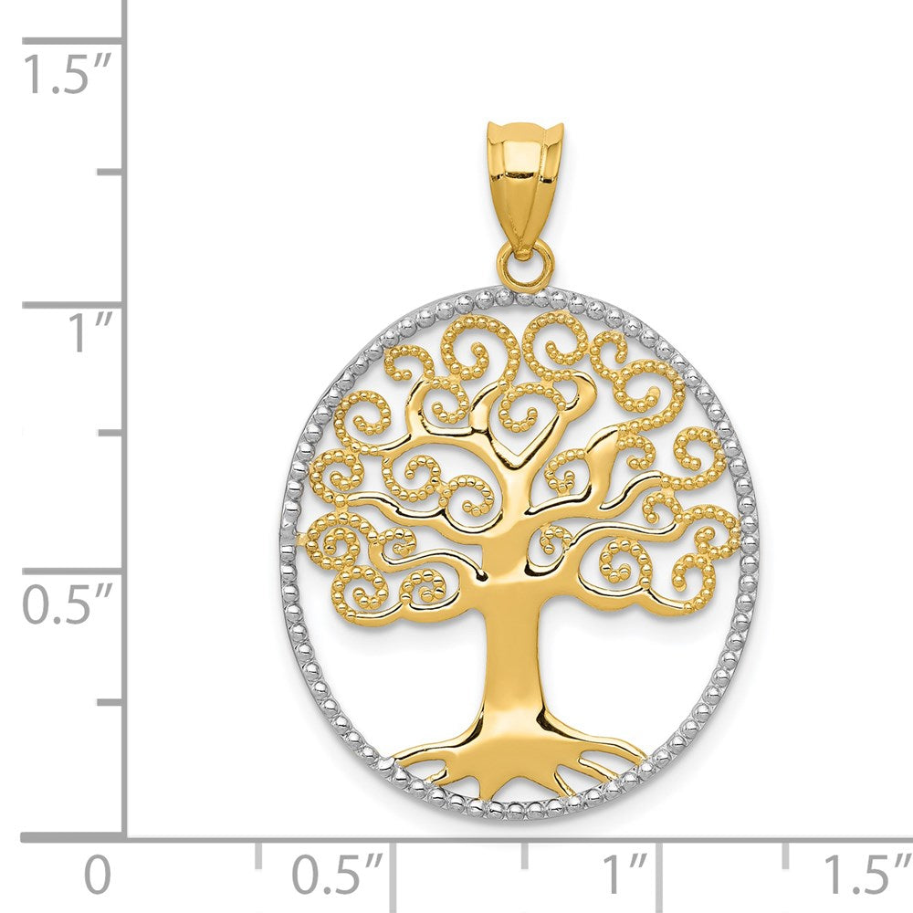 Alternate view of the 14k Yellow Gold & White Rhodium Filigree Tree of Life Pendant, 23mm by The Black Bow Jewelry Co.