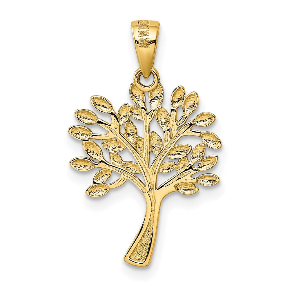 Alternate view of the 14k Yellow Gold and White Rhodium Diamond Cut Tree Pendant, 16mm by The Black Bow Jewelry Co.