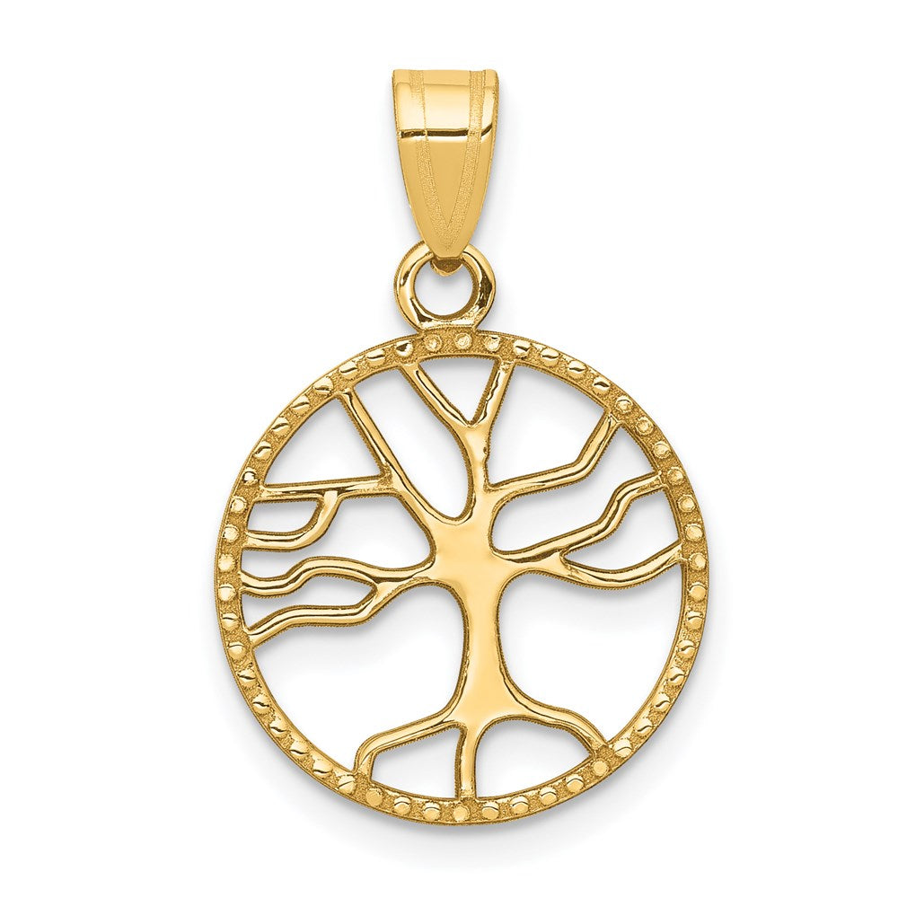 14k Yellow Gold Round Framed Tree of Life Pendant, 15mm (9/16 inch), Item P26579 by The Black Bow Jewelry Co.