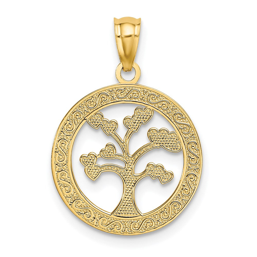 Alternate view of the 14k Yellow Gold One Family Many Hearts Tree of Life Pendant, 16mm by The Black Bow Jewelry Co.
