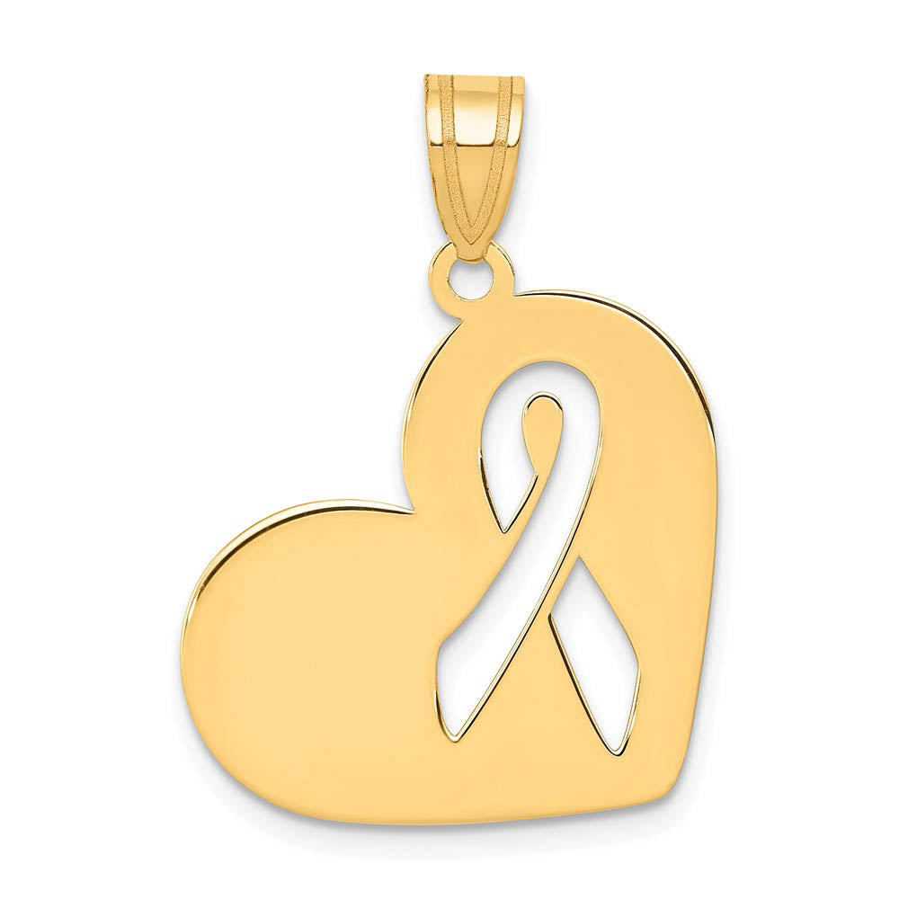 14k Yellow Gold Heart with Awareness Ribbon Pendant, 22mm (7/8 inch), Item P26585 by The Black Bow Jewelry Co.