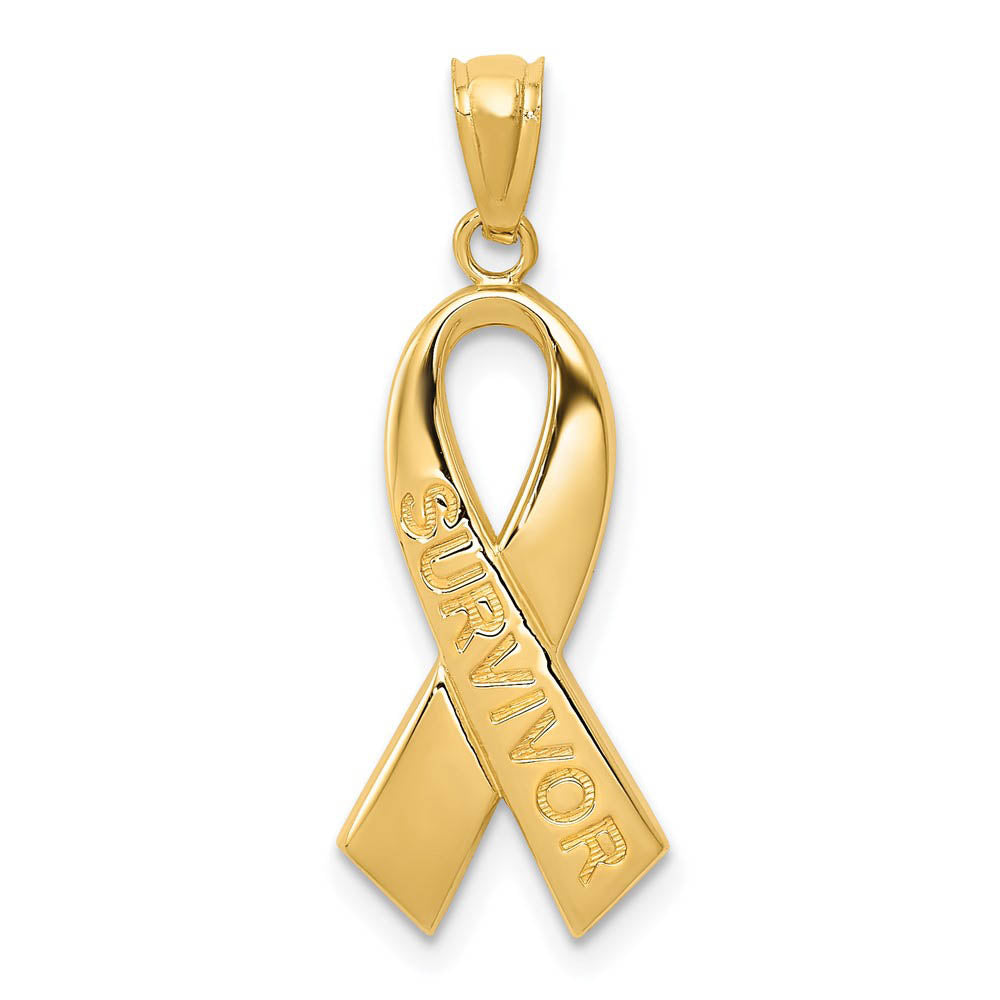 14k Yellow Gold Survivor Ribbon Pendant, 10mm (3/8 inch), Item P26587 by The Black Bow Jewelry Co.