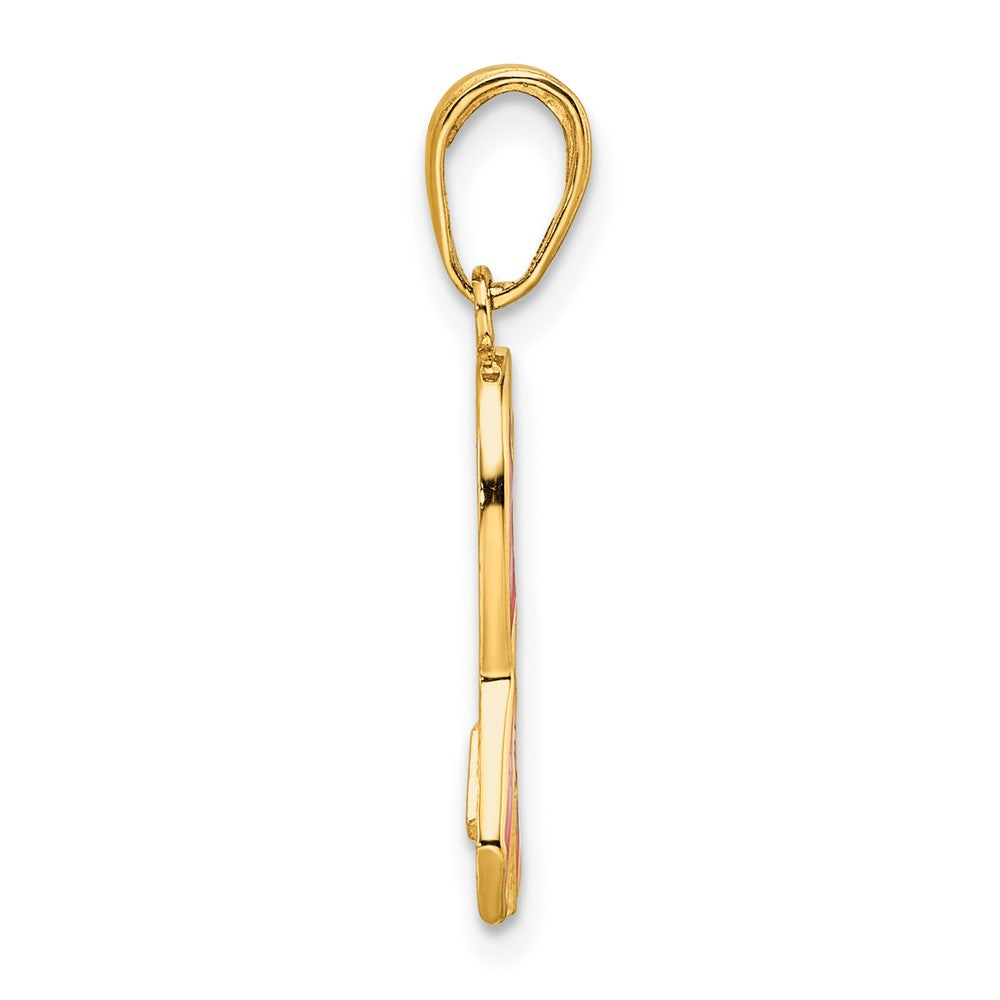 Alternate view of the 14k Yellow Gold & Pink Enamel Awareness Ribbon Pendant, 8mm (5/16 in) by The Black Bow Jewelry Co.