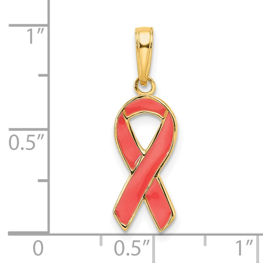 Alternate view of the 14k Yellow Gold & Pink Enamel Awareness Ribbon Pendant, 8mm (5/16 in) by The Black Bow Jewelry Co.