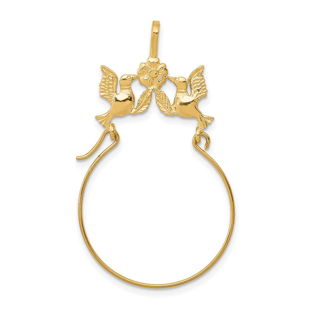 14k Yellow Gold Doves and Flower Charm Holder Pendant, 25mm (1 inch), Item P26595 by The Black Bow Jewelry Co.