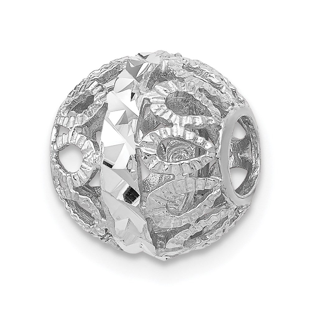 14k White Gold Diamond-Cut Filigree Ball Chain Slide, 10mm (3/8 inch), Item P26608 by The Black Bow Jewelry Co.