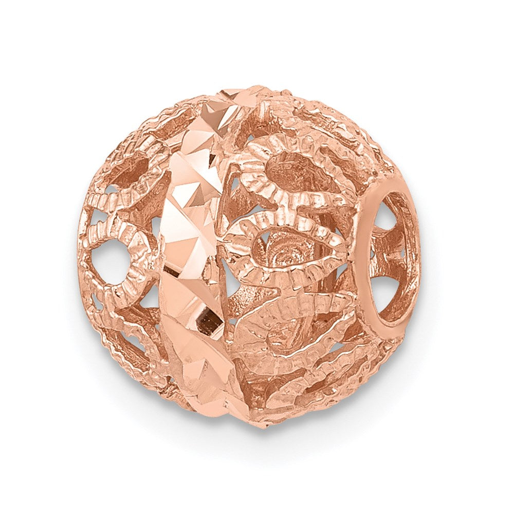 14k Rose Gold Diamond-Cut Filigree Ball Chain Slide, 10mm (3/8 inch), Item P26609 by The Black Bow Jewelry Co.
