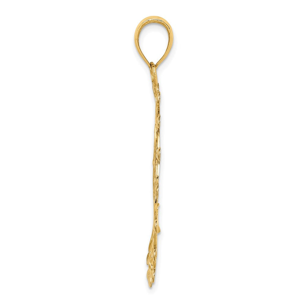 Alternate view of the 14k Yellow Gold and White Rhodium Diamond Cut Filigree Pendant, 32mm by The Black Bow Jewelry Co.