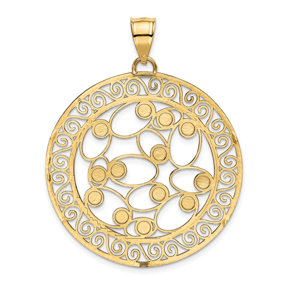 Alternate view of the 14k Yellow Gold & White Rhodium D/C Ornate Circle Pendant, 38mm by The Black Bow Jewelry Co.