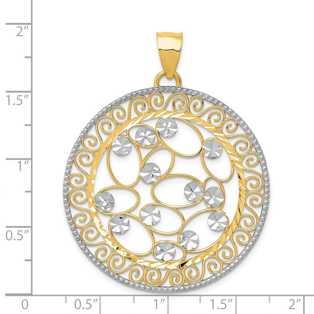 Alternate view of the 14k Yellow Gold & White Rhodium D/C Ornate Circle Pendant, 38mm by The Black Bow Jewelry Co.