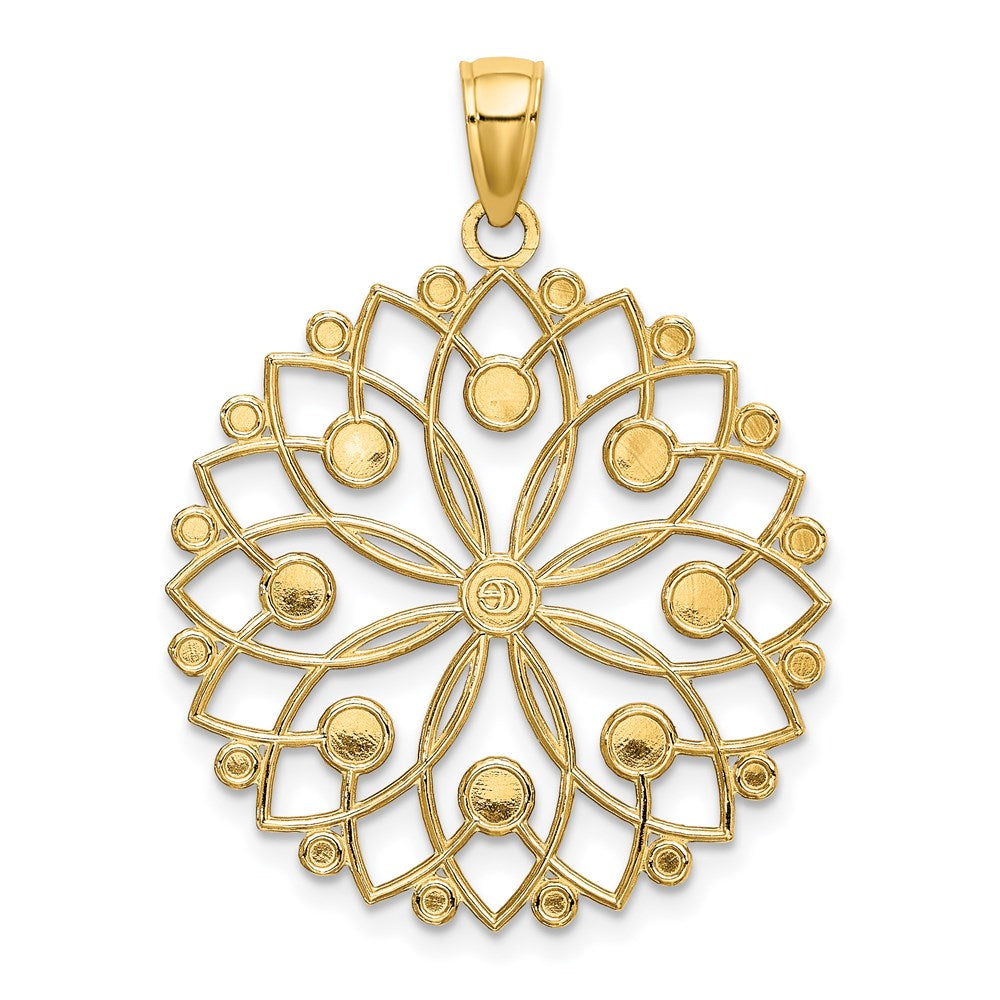 Alternate view of the 14k Yellow Gold and White Rhodium Diamond Cut Flower Pendant, 26mm by The Black Bow Jewelry Co.