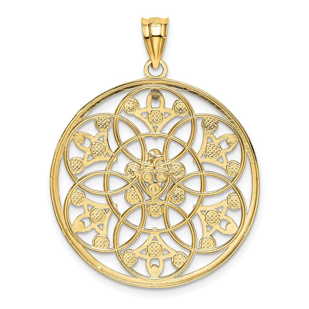 Alternate view of the 14k Yellow Gold & White Rhodium Round Filigree Pendant, 28mm by The Black Bow Jewelry Co.