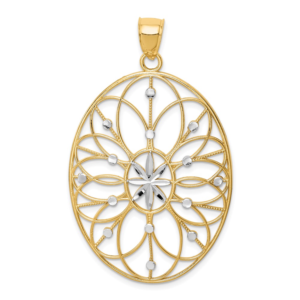 14k Yellow Gold & White Rhodium Oval Filigree Pendant, 30mm, Item P26619 by The Black Bow Jewelry Co.