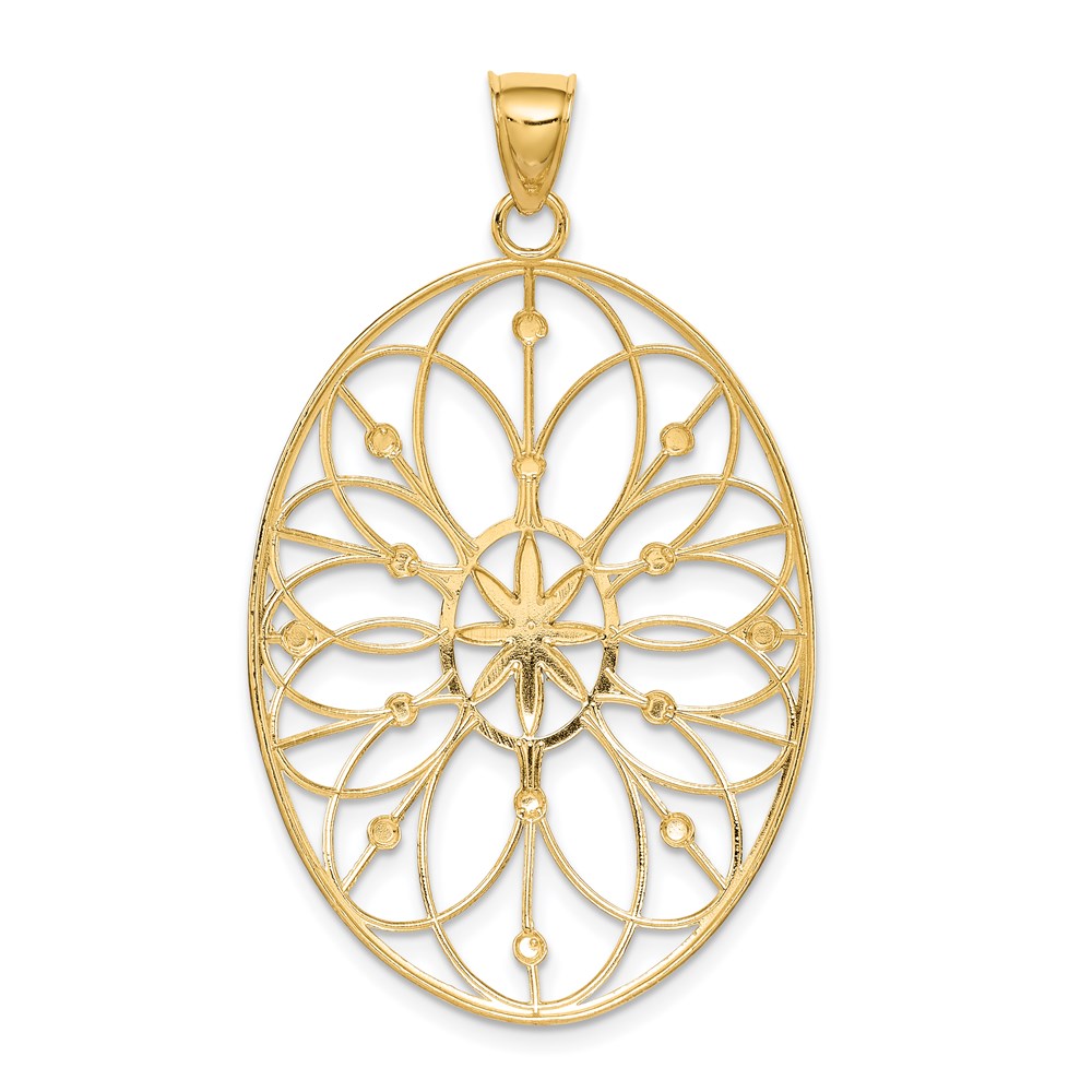 Alternate view of the 14k Yellow Gold & White Rhodium Oval Filigree Pendant, 30mm by The Black Bow Jewelry Co.