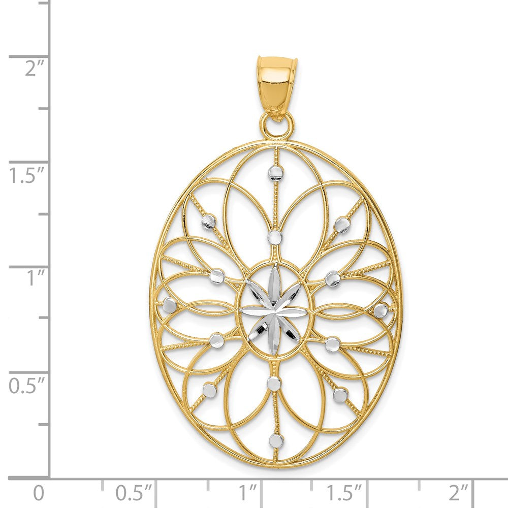 Alternate view of the 14k Yellow Gold & White Rhodium Oval Filigree Pendant, 30mm by The Black Bow Jewelry Co.