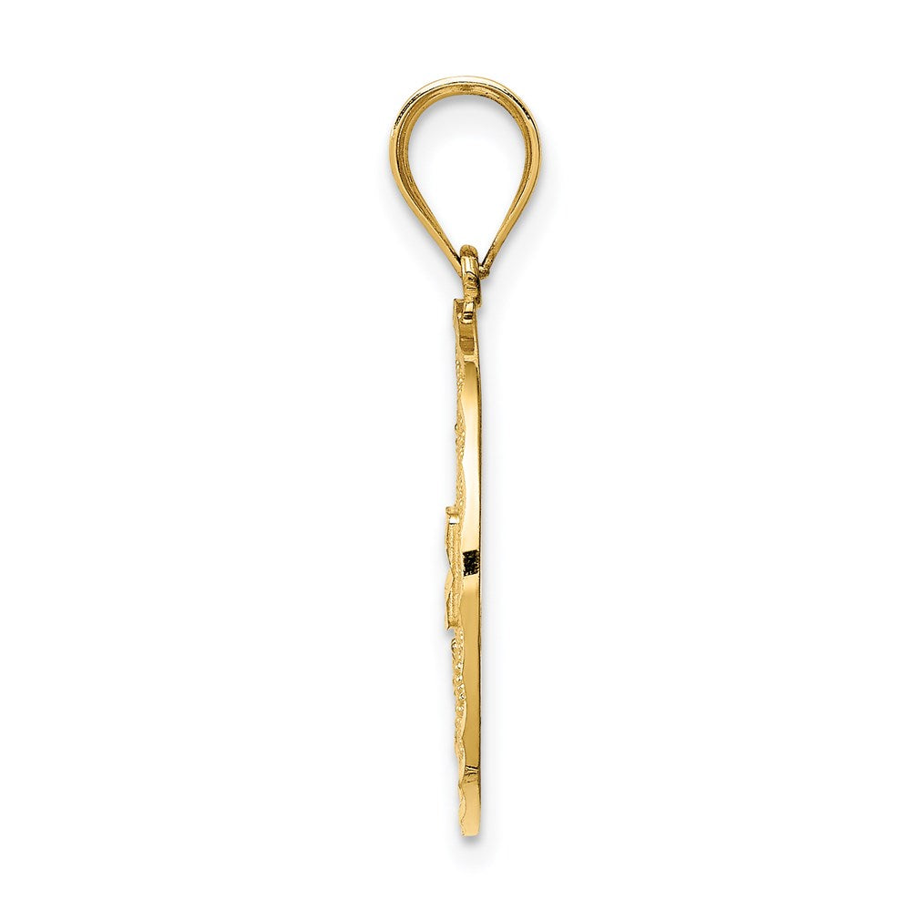 Alternate view of the 14K Yellow Gold Textured & Diamond Cut Filigree Circle Pendant, 19mm by The Black Bow Jewelry Co.