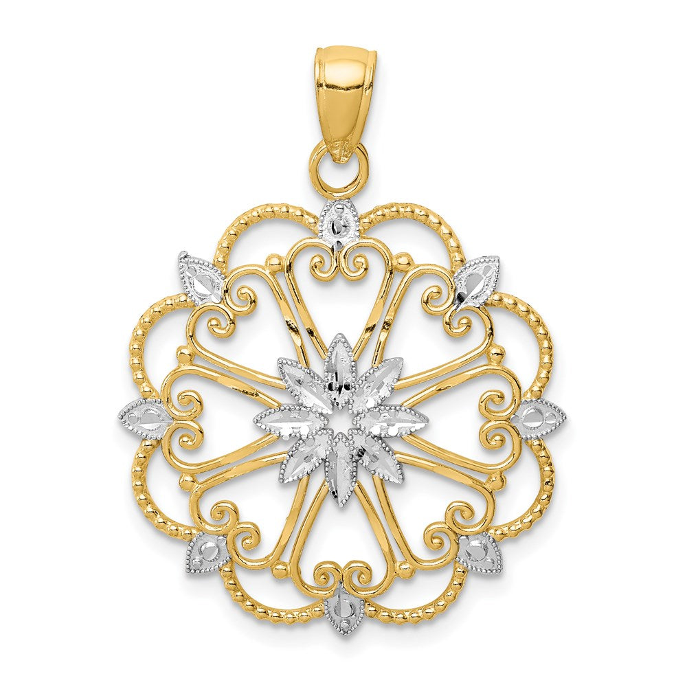 14k Yellow Gold & White Rhodium Starburst Heart Pendant, 25mm (1 inch), Item P26630 by The Black Bow Jewelry Co.