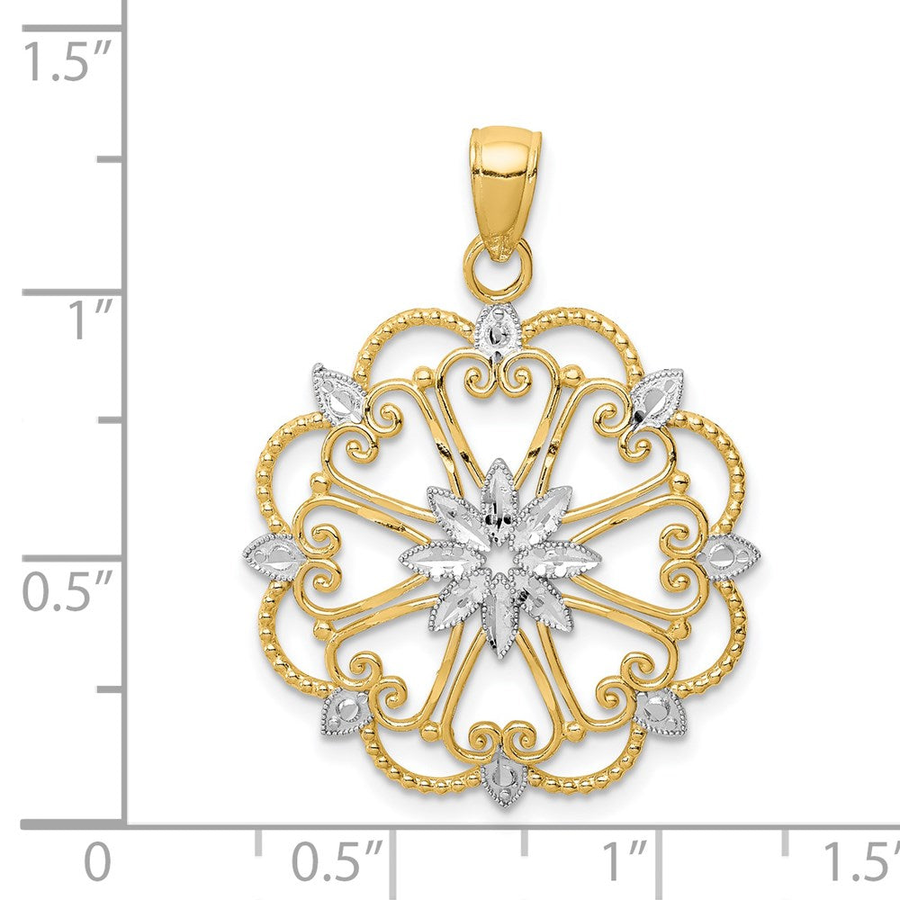 Alternate view of the 14k Yellow Gold & White Rhodium Starburst Heart Pendant, 25mm (1 inch) by The Black Bow Jewelry Co.