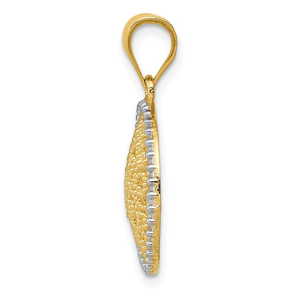 Alternate view of the 14k Yellow Gold & White Rhodium Filigree Scroll Circle Pendant, 16mm by The Black Bow Jewelry Co.