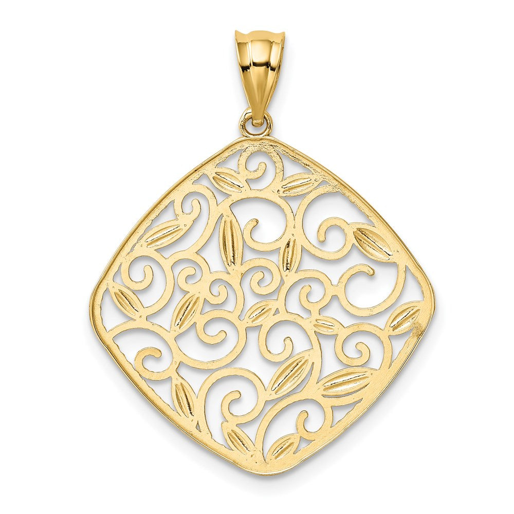 Alternate view of the 14k Yellow Gold & White Rhodium Vine Filigree Rhombus Pendant, 25mm by The Black Bow Jewelry Co.