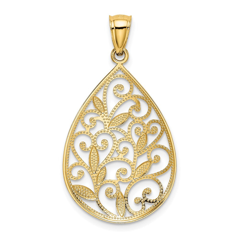 Alternate view of the 14k Yellow Gold Vine Filigree Teardrop Pendant, 20mm (3/4 inch) by The Black Bow Jewelry Co.