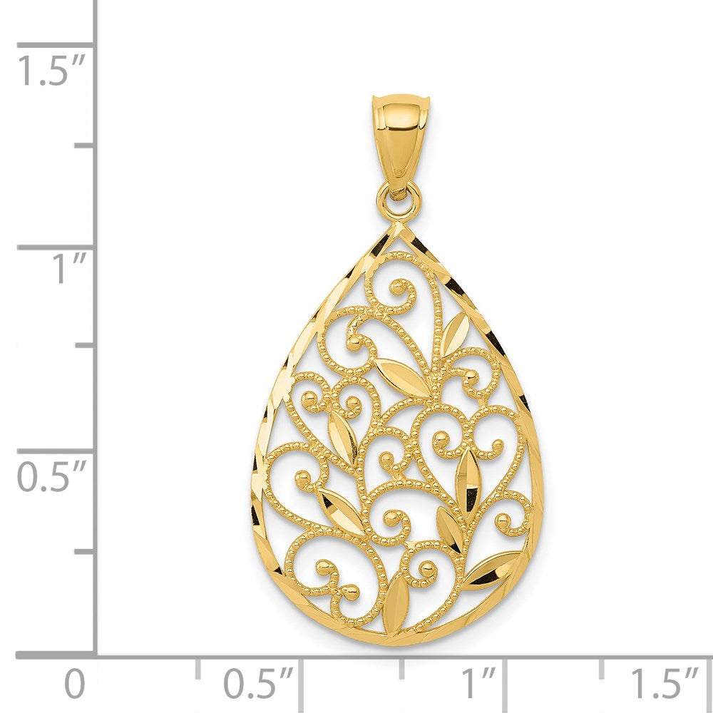 Alternate view of the 14k Yellow Gold Vine Filigree Teardrop Pendant, 20mm (3/4 inch) by The Black Bow Jewelry Co.