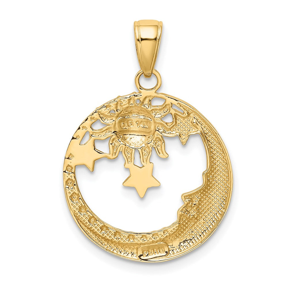 Alternate view of the 14k Yellow Gold & White Rhodium Round Celestial Pendant, 20mm (3/4 in) by The Black Bow Jewelry Co.