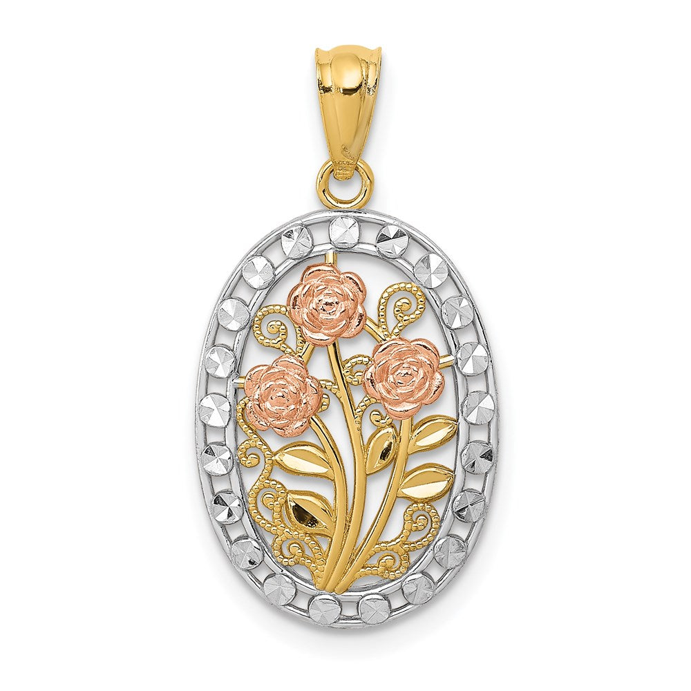 14k Yellow & Rose Gold with White Rhodium Oval 3 Rose Pendant, 13mm, Item P26660 by The Black Bow Jewelry Co.