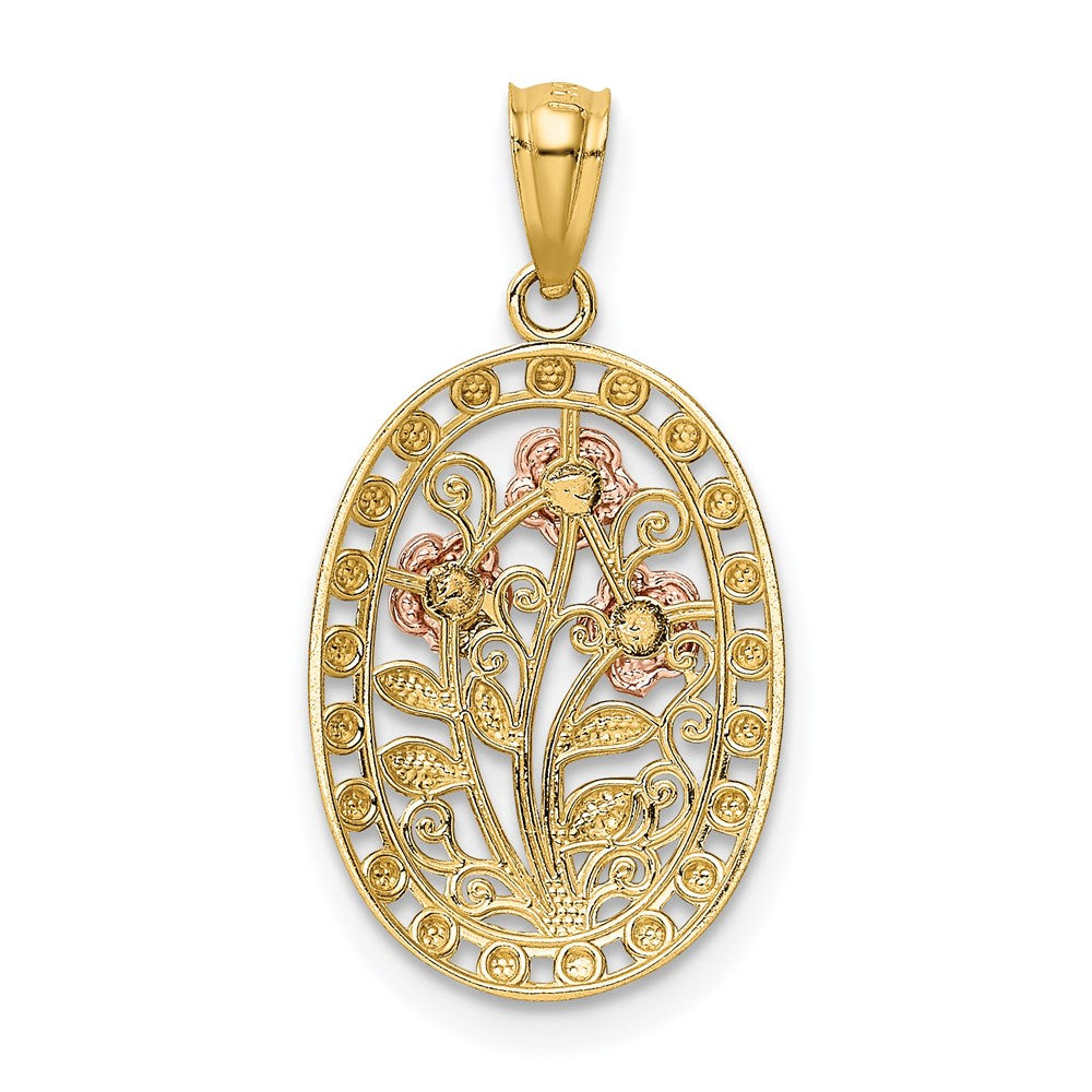 Alternate view of the 14k Yellow & Rose Gold with White Rhodium Oval 3 Rose Pendant, 13mm by The Black Bow Jewelry Co.