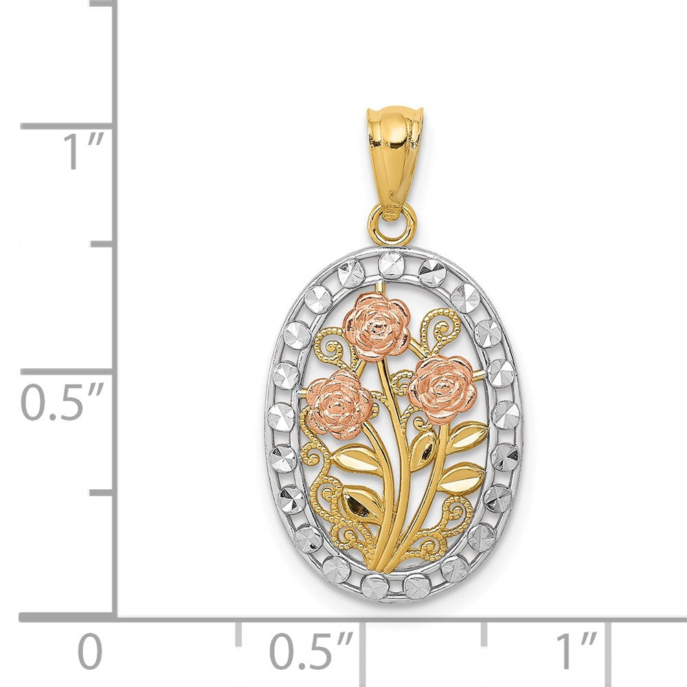 Alternate view of the 14k Yellow & Rose Gold with White Rhodium Oval 3 Rose Pendant, 13mm by The Black Bow Jewelry Co.