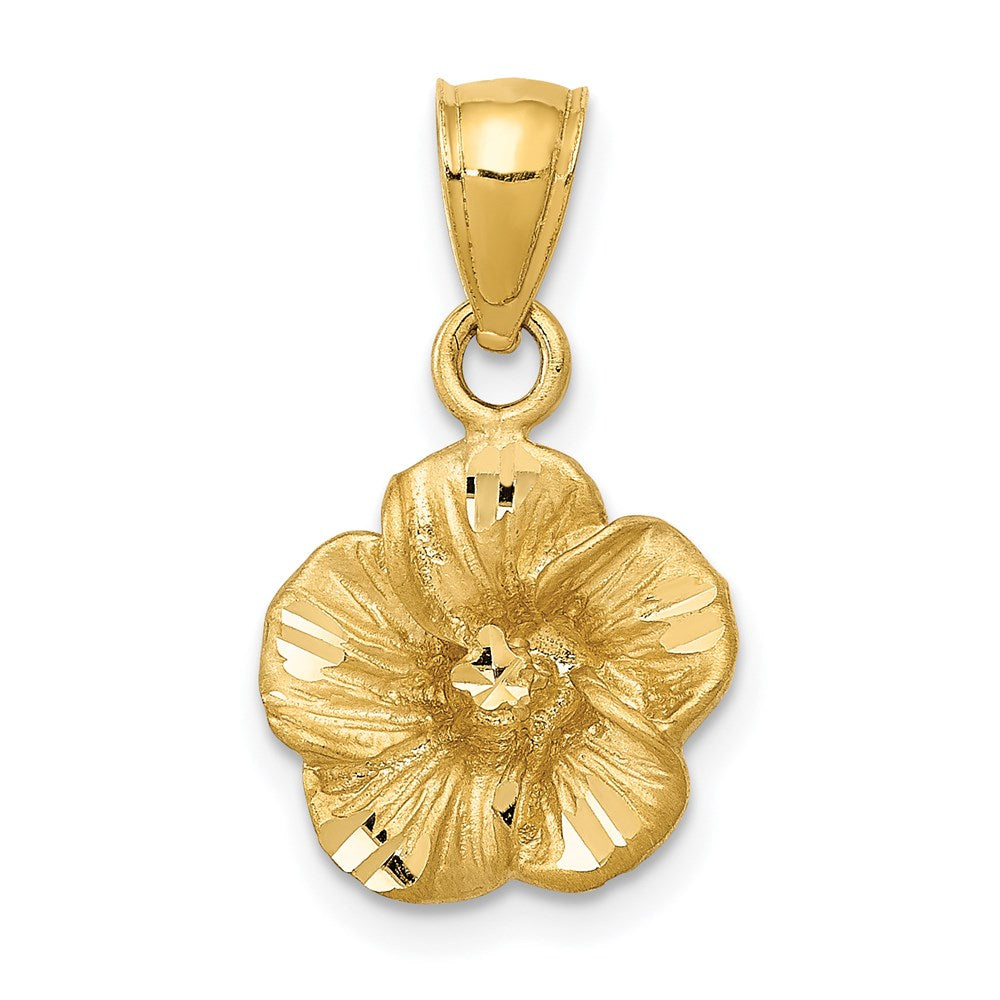 14k Yellow Gold 3D Satin & Diamond Cut Hibiscus Pendant, 12mm, Item P26666 by The Black Bow Jewelry Co.