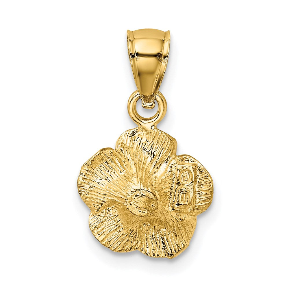 Alternate view of the 14k Yellow Gold 3D Satin & Diamond Cut Hibiscus Pendant, 12mm by The Black Bow Jewelry Co.