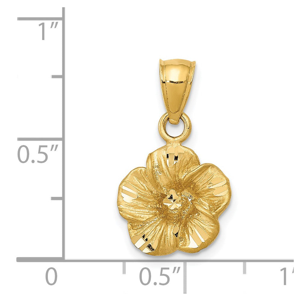 Alternate view of the 14k Yellow Gold 3D Satin & Diamond Cut Hibiscus Pendant, 12mm by The Black Bow Jewelry Co.