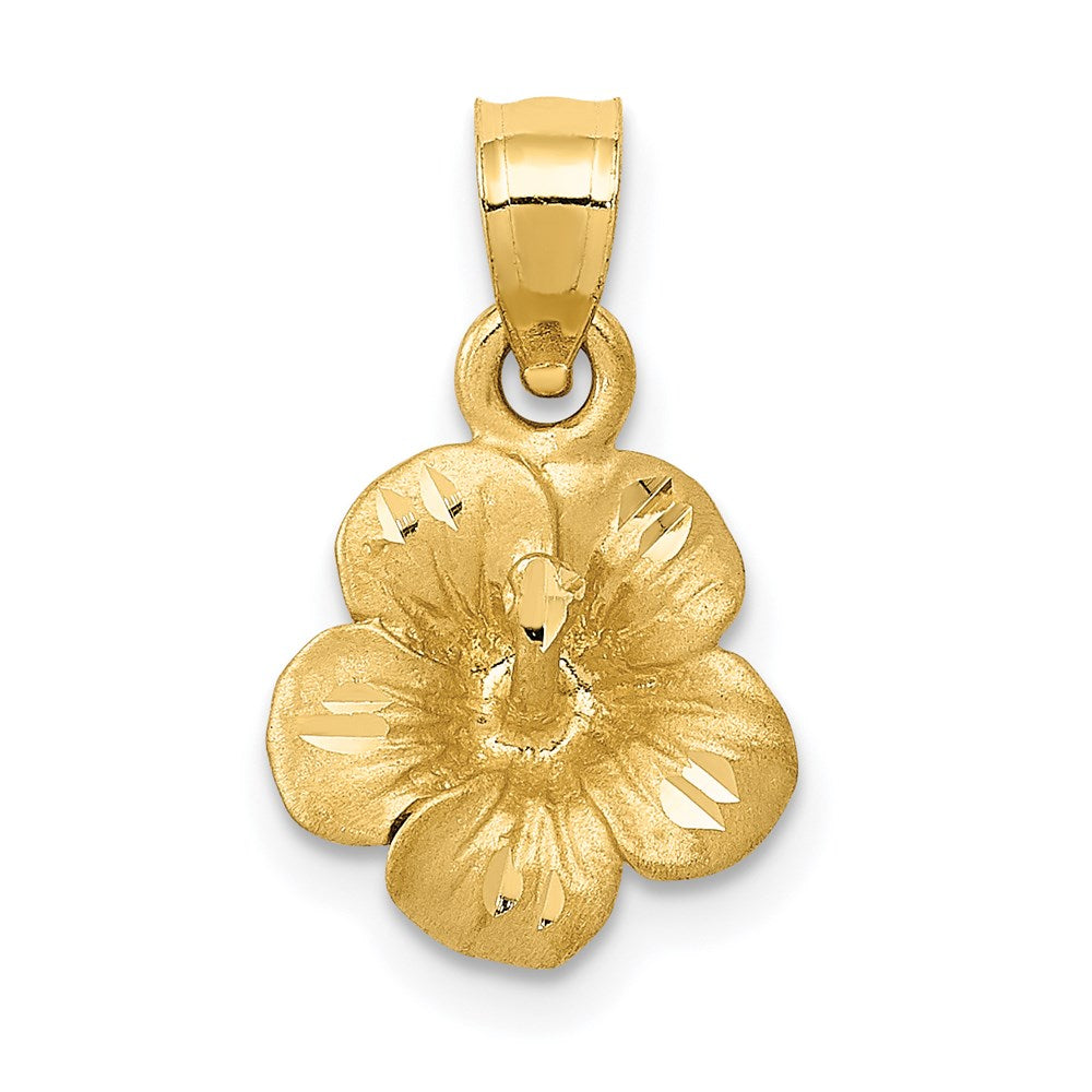 14k Yellow Gold 3D Satin & Diamond Cut Hibiscus Pendant, 10mm (3/8 in), Item P26667 by The Black Bow Jewelry Co.