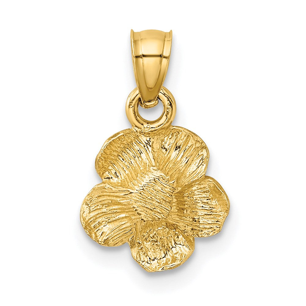 Alternate view of the 14k Yellow Gold 3D Satin & Diamond Cut Hibiscus Pendant, 10mm (3/8 in) by The Black Bow Jewelry Co.