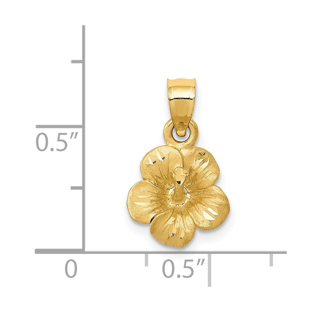 Alternate view of the 14k Yellow Gold 3D Satin & Diamond Cut Hibiscus Pendant, 10mm (3/8 in) by The Black Bow Jewelry Co.
