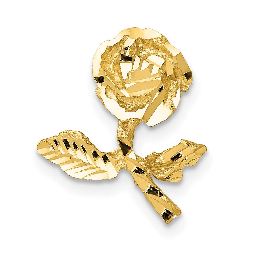 14k Yellow Gold Satin & Diamond Cut Rose Stem Slide Pendant, 12mm, Item P26671 by The Black Bow Jewelry Co.