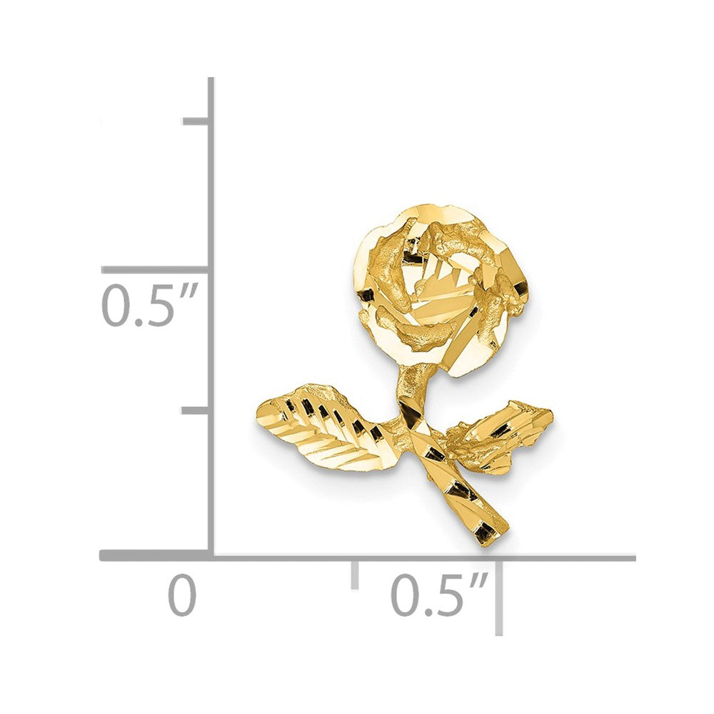 Alternate view of the 14k Yellow Gold Satin & Diamond Cut Rose Stem Slide Pendant, 12mm by The Black Bow Jewelry Co.