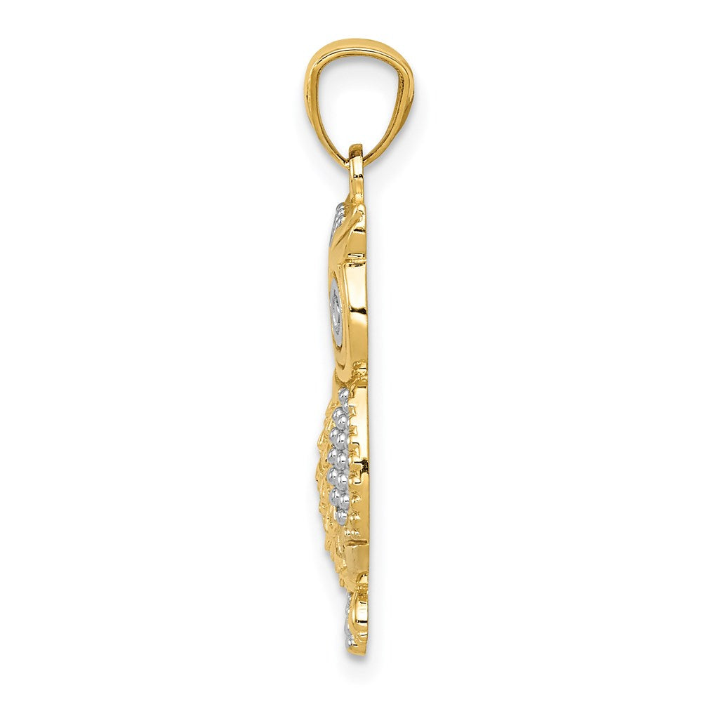 Alternate view of the 14k Yellow Gold and White Rhodium Owl Pendant, 12mm (7/16 inch) by The Black Bow Jewelry Co.