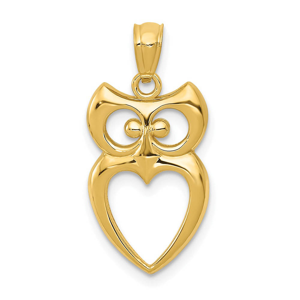 14k Yellow Gold Cutout Owl with Heart Pendant, 12mm (7/16 inch), Item P26682 by The Black Bow Jewelry Co.