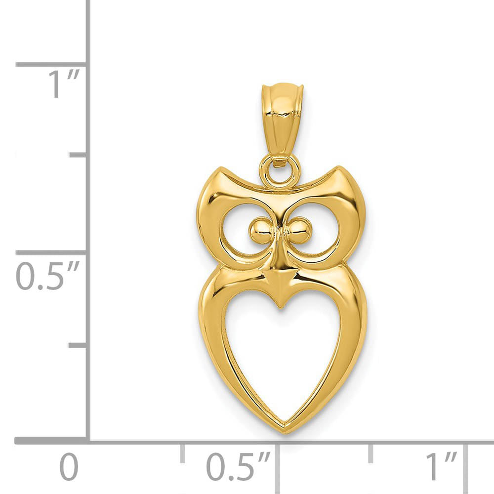 Alternate view of the 14k Yellow Gold Cutout Owl with Heart Pendant, 12mm (7/16 inch) by The Black Bow Jewelry Co.