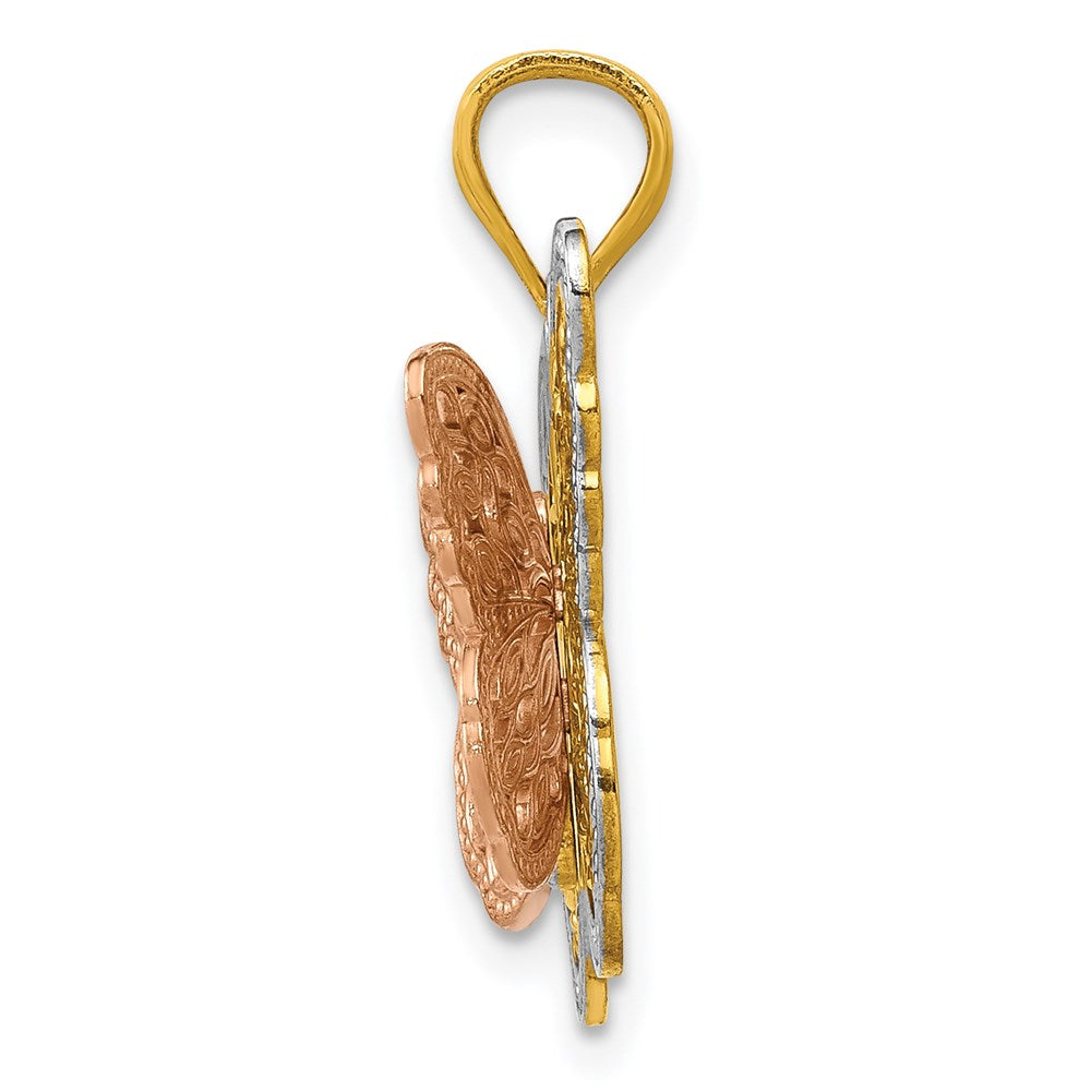 Alternate view of the 14k Two Tone Gold and White Rhodium Stacked Butterfly Pendant, 26mm by The Black Bow Jewelry Co.