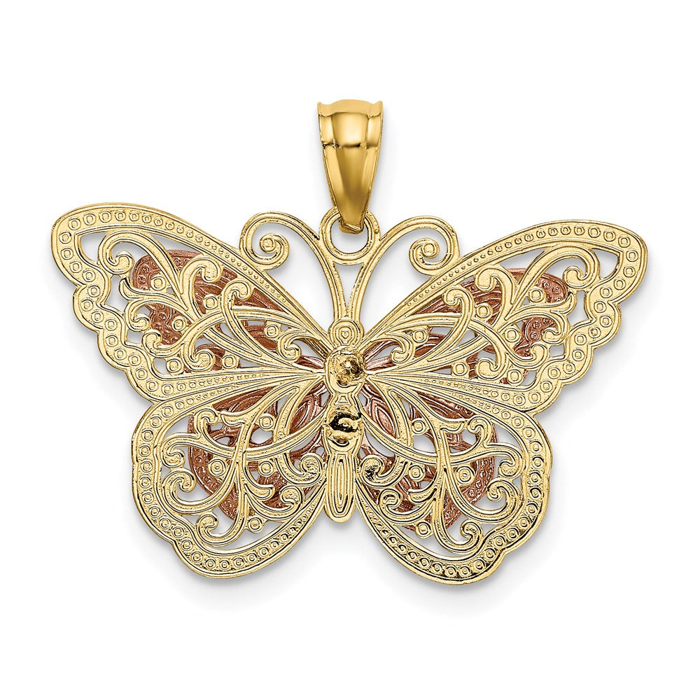 Alternate view of the 14k Two Tone Gold and White Rhodium Stacked Butterfly Pendant, 26mm by The Black Bow Jewelry Co.
