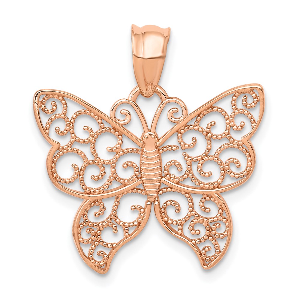 14k Rose Gold Filigree Butterfly Pendant, 21mm (13/16 inch), Item P26685 by The Black Bow Jewelry Co.