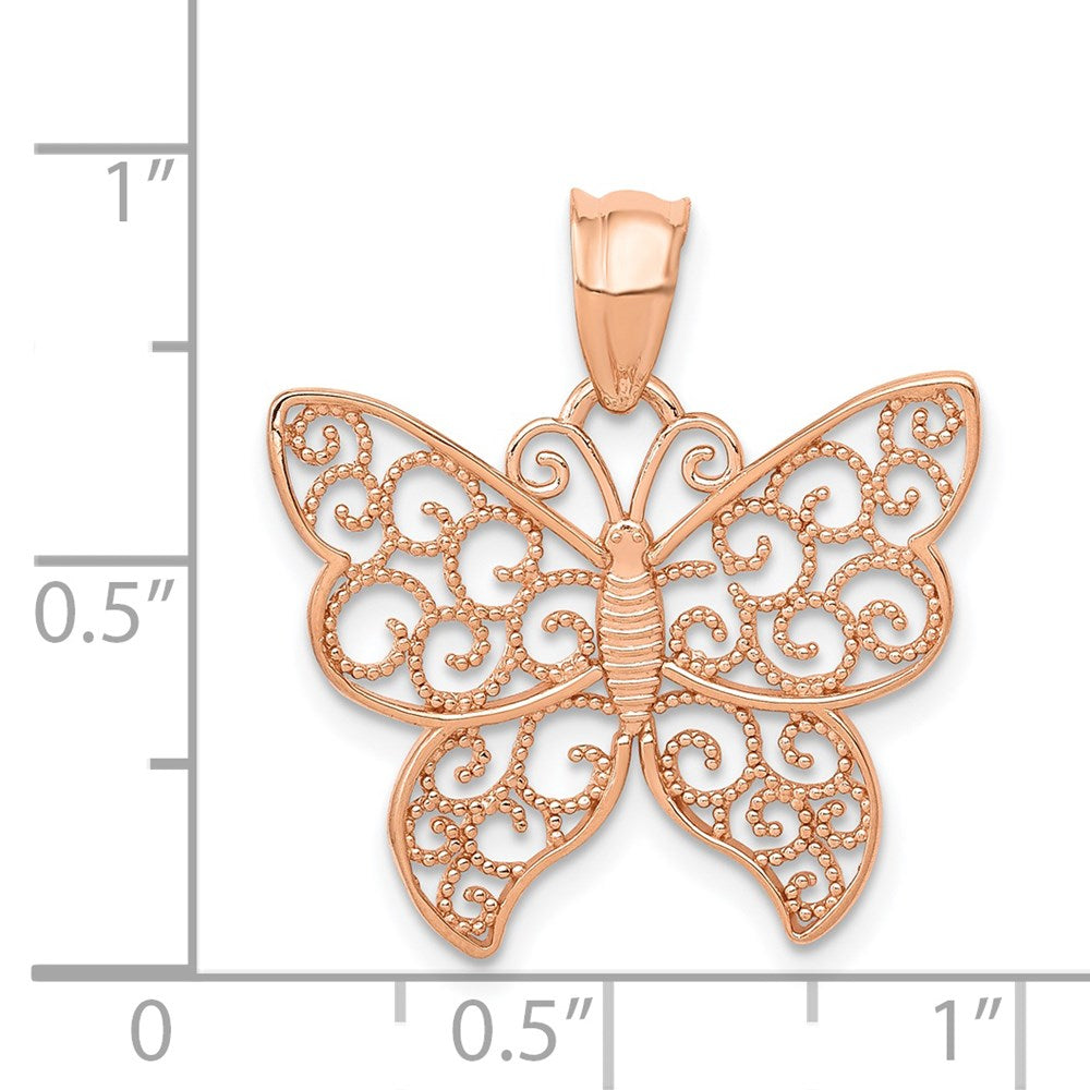 Alternate view of the 14k Rose Gold Filigree Butterfly Pendant, 21mm (13/16 inch) by The Black Bow Jewelry Co.