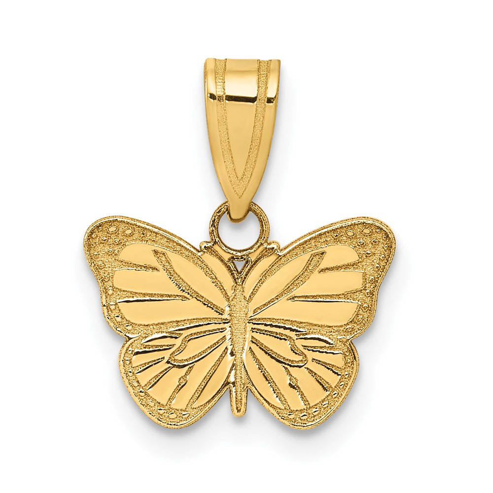 14k Yellow Gold Small Laser Etched Butterfly Pendant, 13mm (1/2 inch), Item P26686 by The Black Bow Jewelry Co.