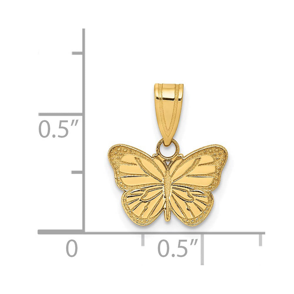 Alternate view of the 14k Yellow Gold Small Laser Etched Butterfly Pendant, 13mm (1/2 inch) by The Black Bow Jewelry Co.