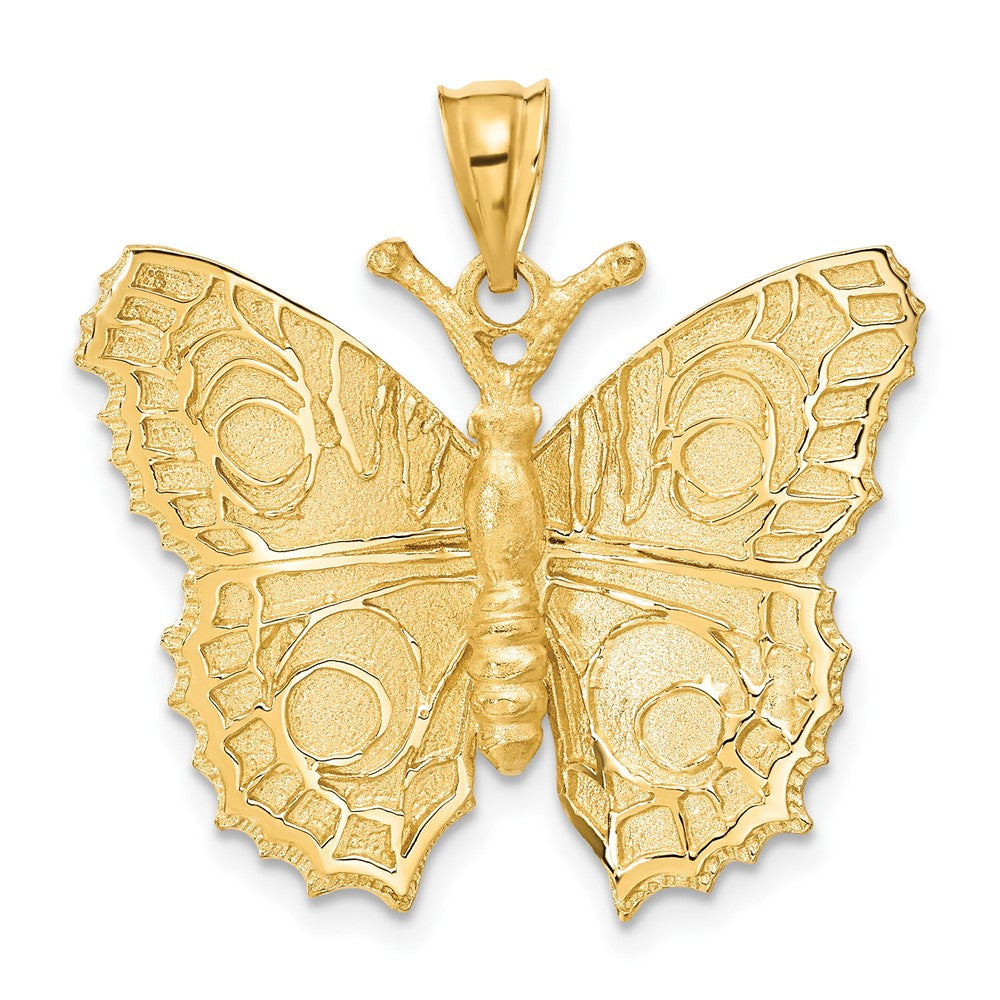 14k Yellow Gold Textured Butterfly Pendant, 28mm (1 1/8 inch), Item P26688 by The Black Bow Jewelry Co.